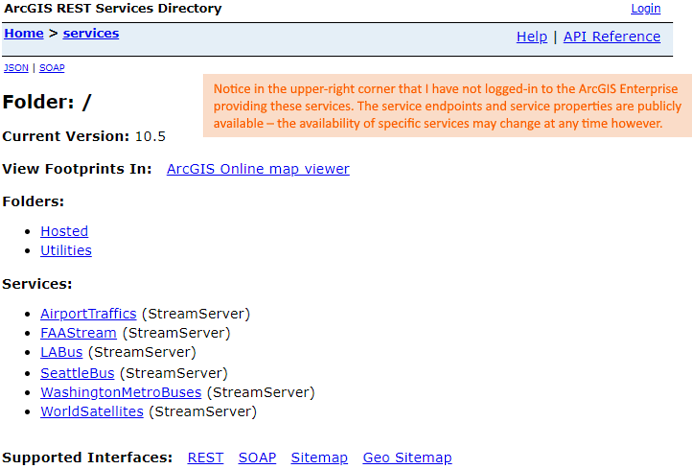 GeoEvent Sample Server - stream services